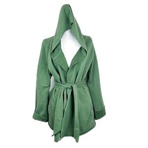 Lucky Brand Sweater Women's Medium Army Green Belted Hooded Sweater Jacket
